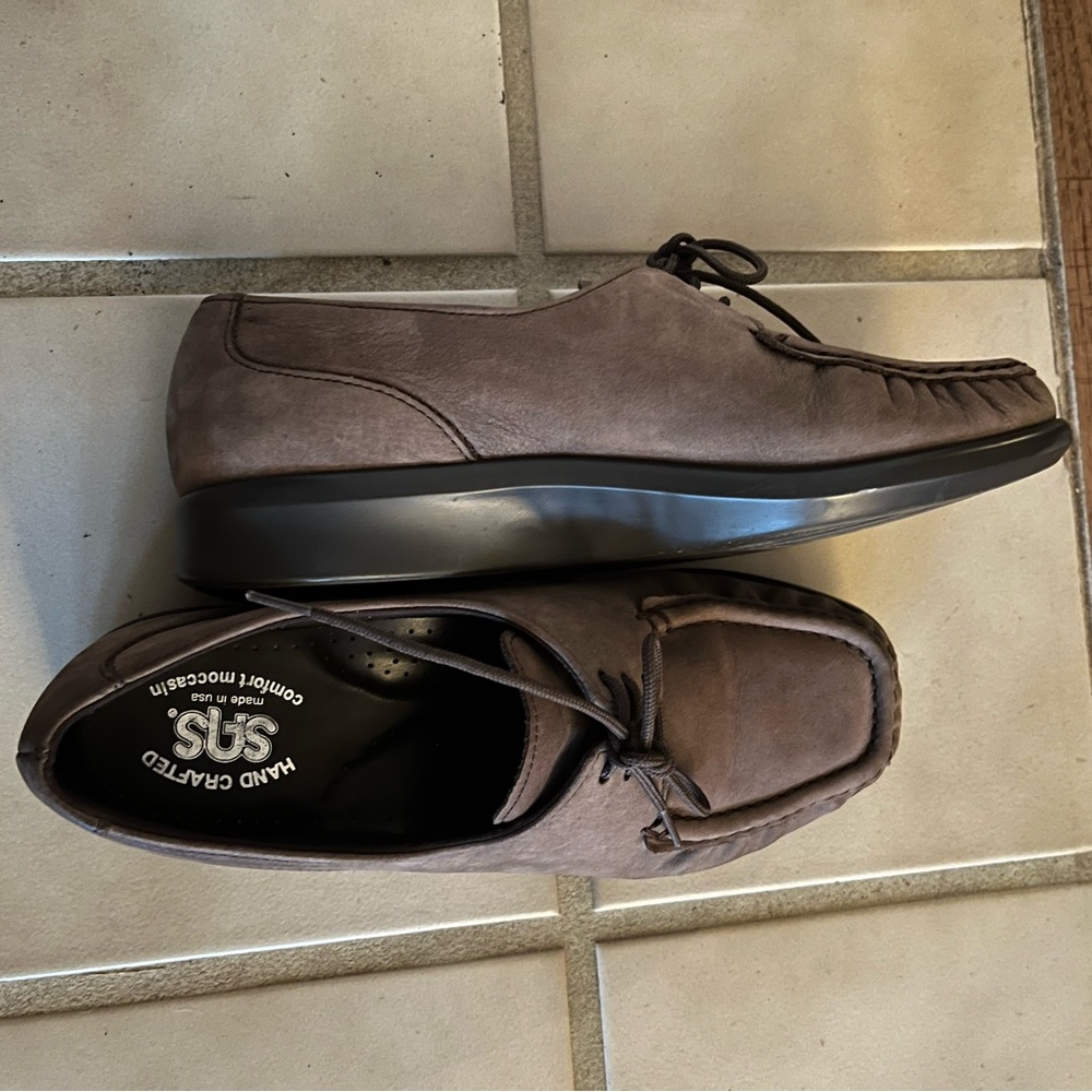 SAS Womens Brown Moc Toe Lace Up Low Top Wallabee Loafer Shoes Size 6 Wide